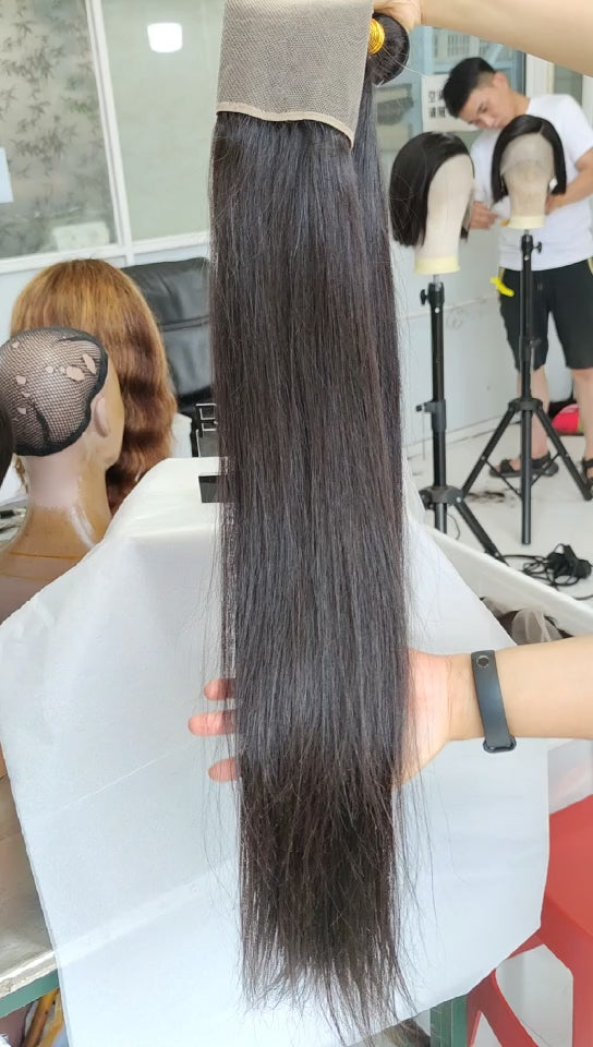 10A Grade Brazilian 4 Bundles Straight Human Virgin Hair With 13x4 Lace Frontal Pre Plucked