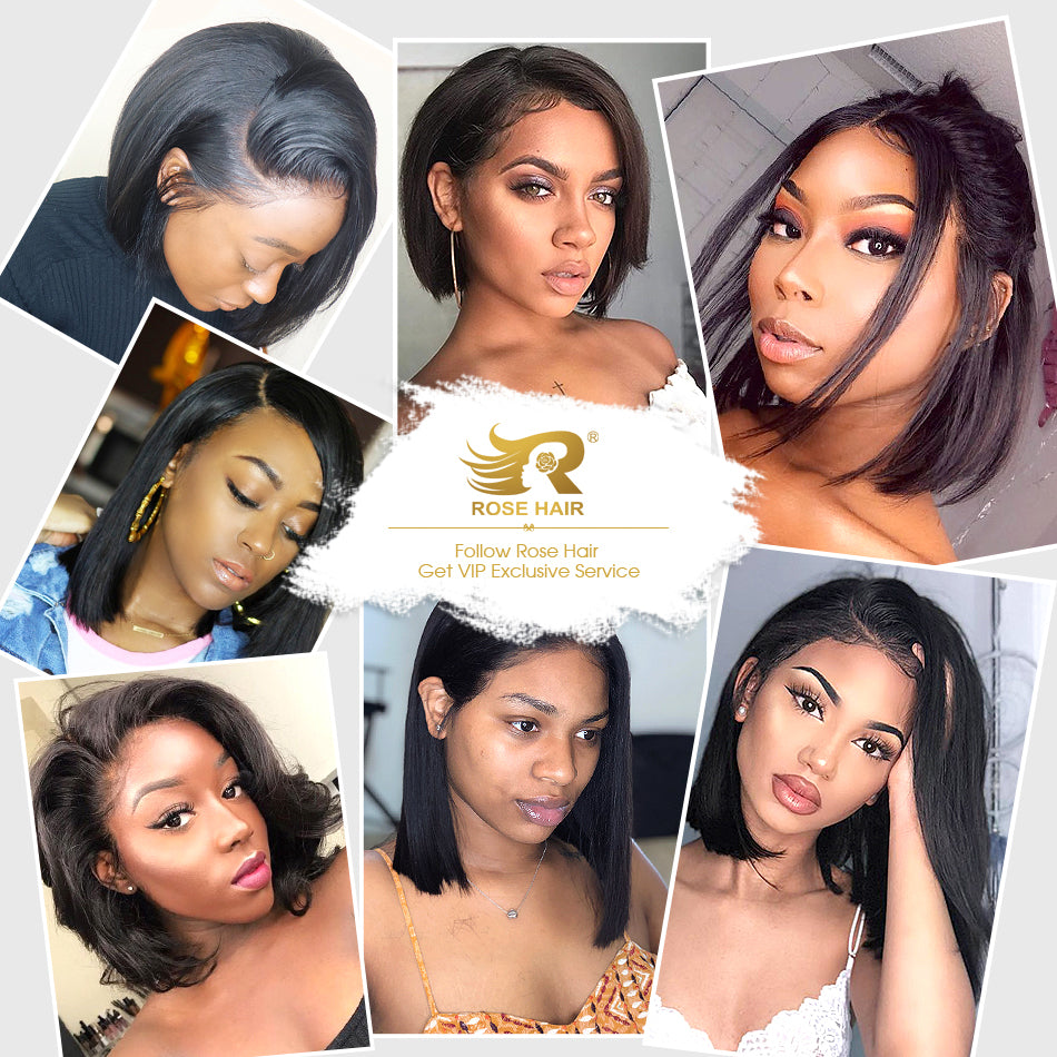 Gorgeous Short Straight 100% Human Hair Wig Best Glueless Bob Wigs - Rose Hair