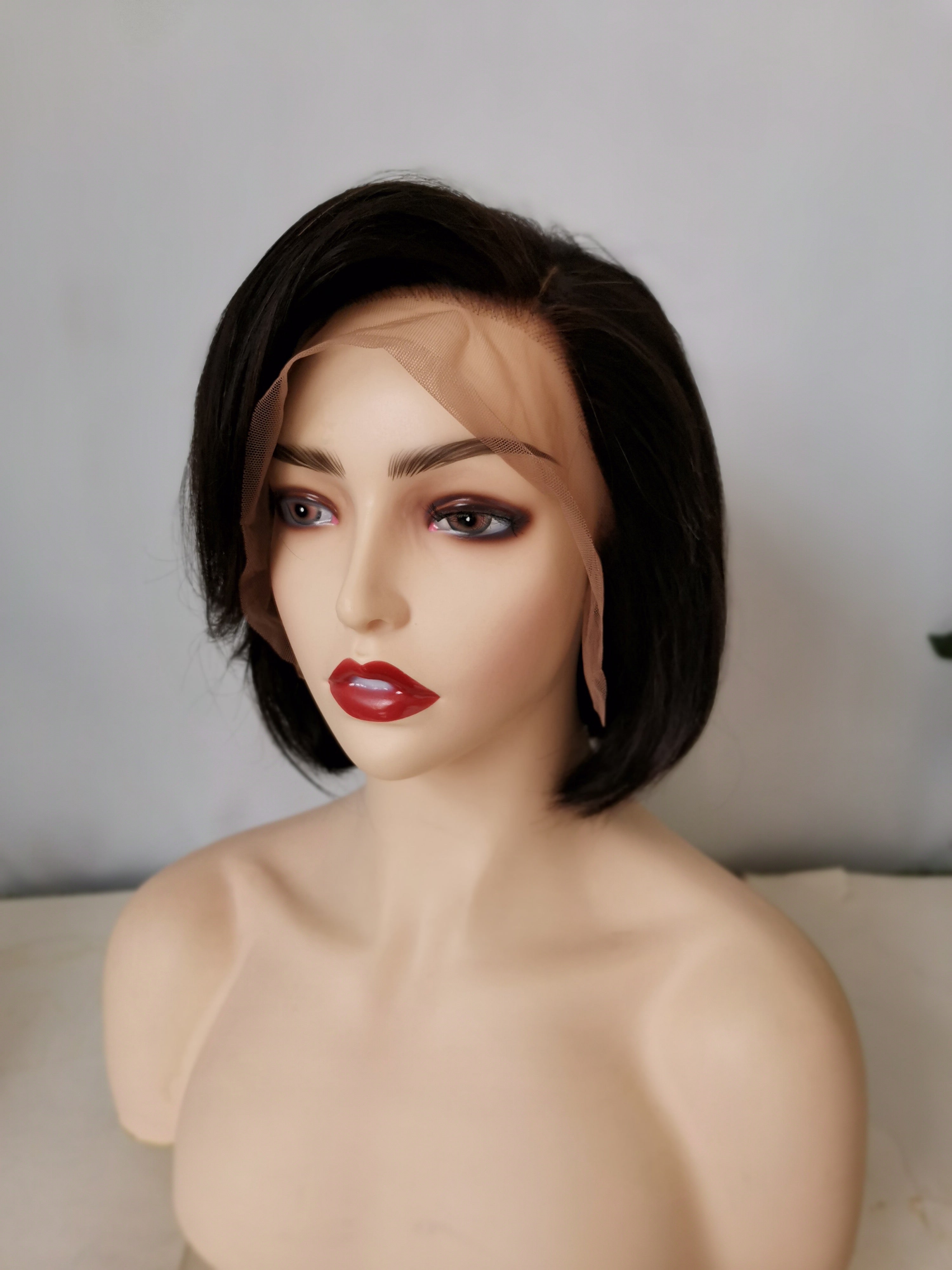 Rose Hair Human Virgin Hair 8 Inches Straight Bob 13*6 Lace Front Wig 180% Density - Rose Hair