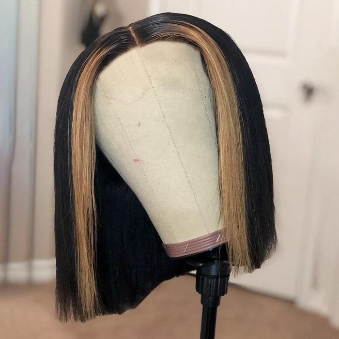 Rose Hair TikTok-inspired Highlight Honey Brown Short Bob Straight Lace Wigs - Rose Hair