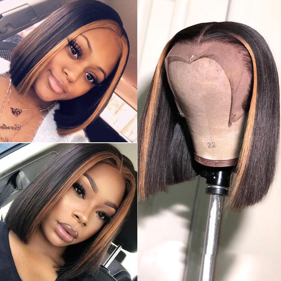 Rose Hair TikTok-inspired Highlight Honey Brown Short Bob Straight Lace Wigs - Rose Hair
