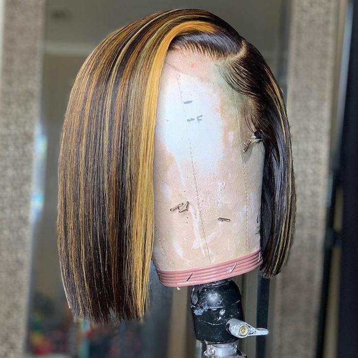 Rose Hair Honey Brown Blonde Piano Highlights Straight Bob 13*4 Lace Frontal Wig - Rose Hair
