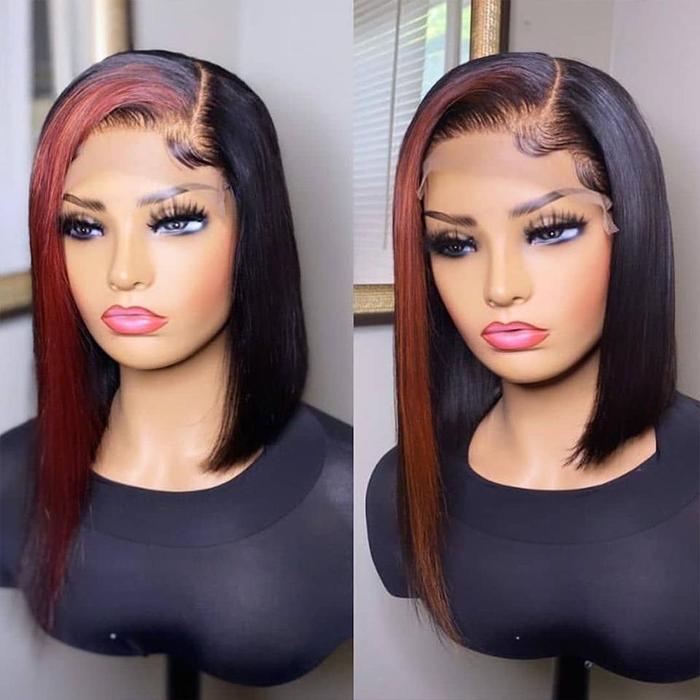 Rose Hair HOT TikTok-inspired Cherry Red Ombre Straight Bob 13*4 Lace Frontal Wig - Rose Hair