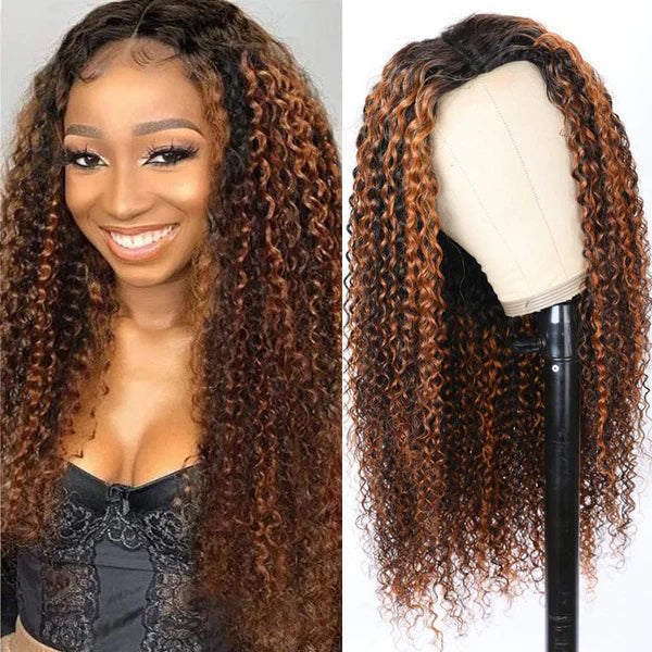 Ombre Balayage Colored Jerry Curly U/V Part Wigs Meets Real Scalp Glueless Wigs Beginner Friendly