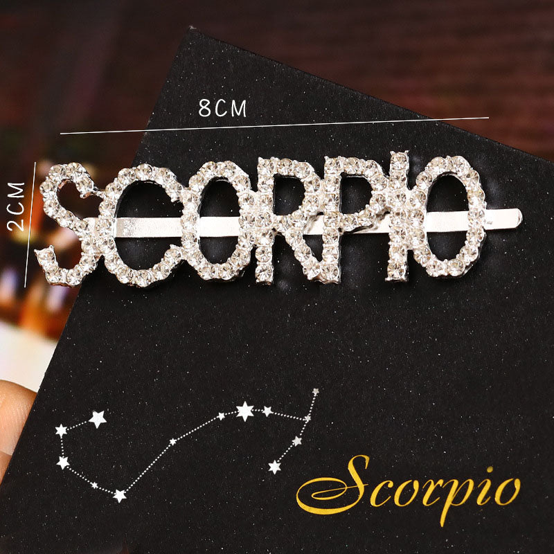 Twelve Constellations Fashion Rhinestone Letter Bobby Pin, Word Crystal Hair pin, Metal Hair Clips, Sparkly Hair Accessories for Women - Rose Hair