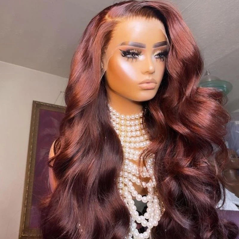 Rose Hair Brunette Auburn Copper 13x4 Lace Frontal Wig Virgin Human Hair Reddish Brown Color