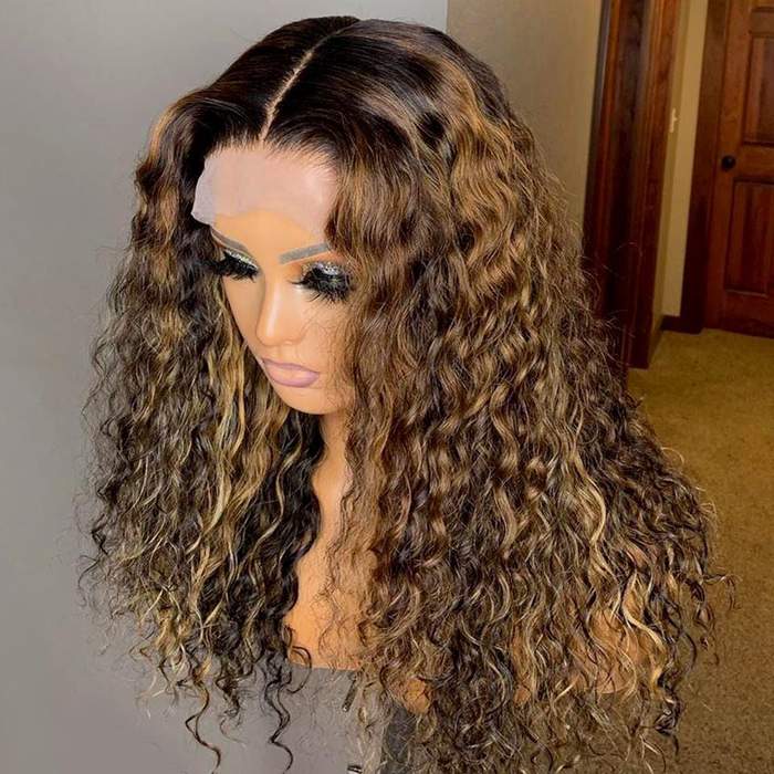 Rose Hair Piano Highlights Ombre Romatic Wave Lace Frontal Wig - Rose Hair