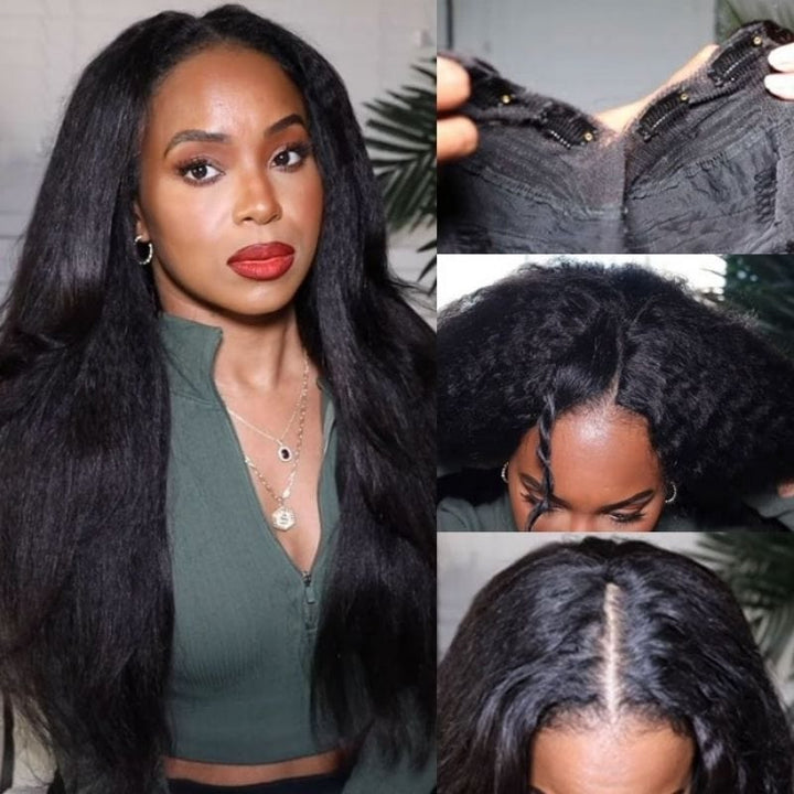 Kinky Straight V-part Wigs No Leave Out Natural Looking Yaki Wigs 180% Density
