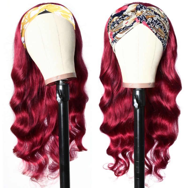 Rose Hair Glueless Headband Wig Human Virgin Hair Burgundy Red Color Hair Body Wave Wig Easily Install - Rose Hair