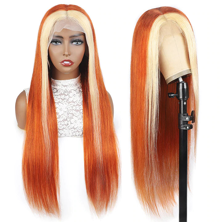 Ginger Blonde Straight Lace Front Wig Colored Human Hair Wigs Orange Brazilian Lace Closure Wig