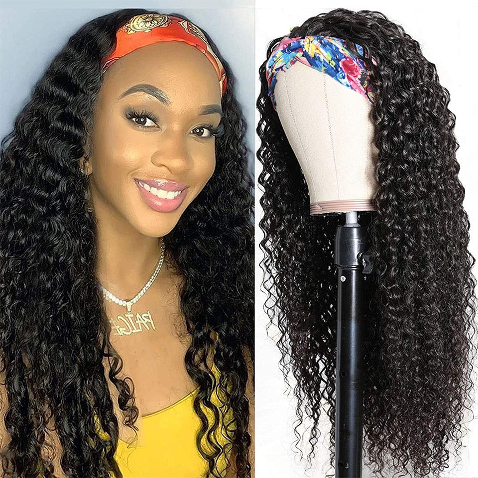 RoseHair Super Fashion Headband Wig Water Wave Human Virgin Hair Wig With Free Scarf Natural Color Wig - Rose Hair