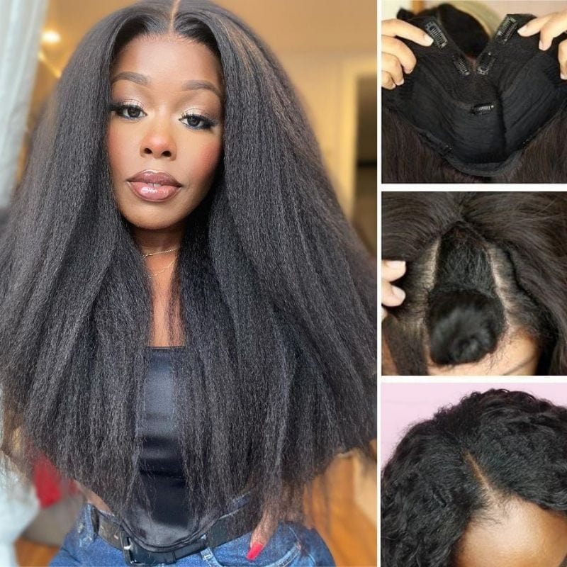 Kinky Straight V-part Wigs No Leave Out Natural Looking Yaki Wigs 180% Density