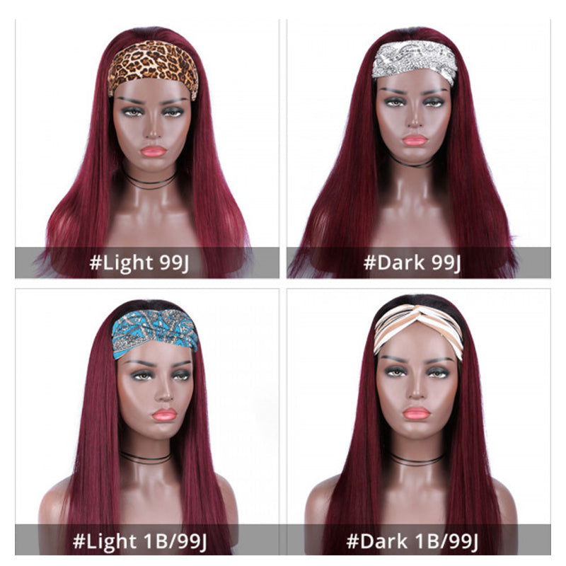 Rose Hair Glueless Headband Wig Human Virgin Hair Burgundy Red Color Hair Straight Wig Easily Install - Rose Hair