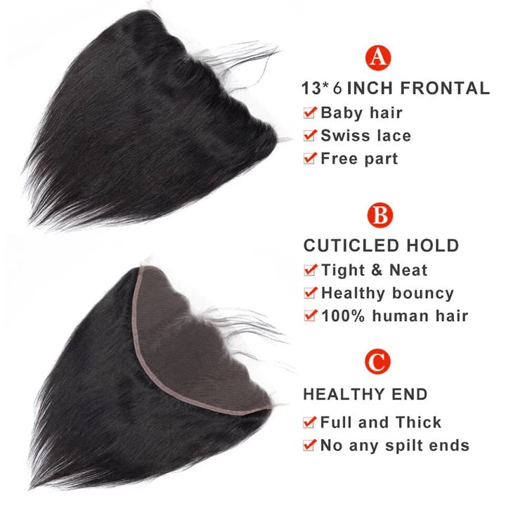 10A Grade Pre Plucked 13x6 Lace Frontal With 4 Bundles Best Brazilian Virgin Hair Weave Ear to Ear Frontal Straight Human Hair - Rose Hair