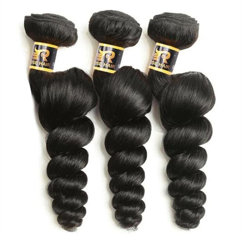 10A Grade 3 Bundles Brazilian Loose Wave Virgin Hair with 1 PCS 4*4 Lace Closure - Rose Hair