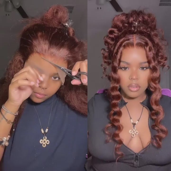Rose Hair Kinky Straight Reddish Brown 13x6 HD Lace Front Wig Human Hair For Women