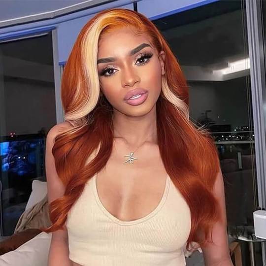 Ginger Blonde Ombre Wigs Transparent 13x4 Lace Front Wig Body Wave Lace Front Wig