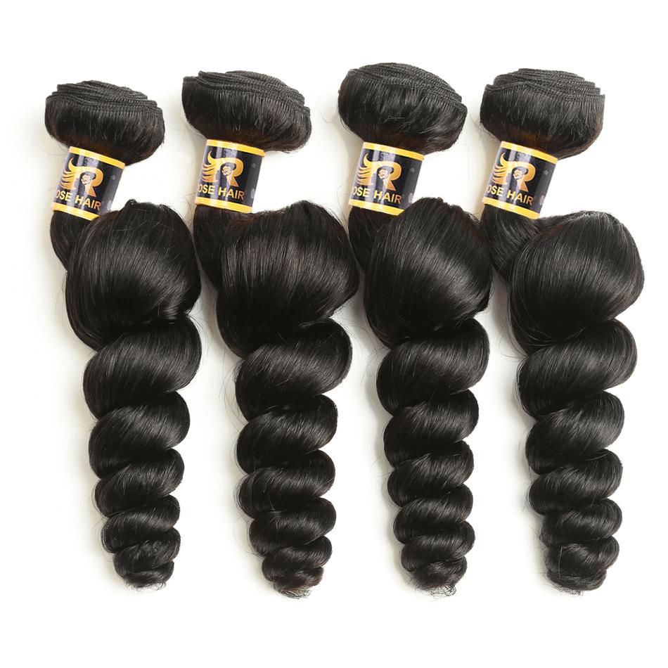 10A Grade Brazilian 4 Bundles Loose Wave Human Virgin Hair With 13x4 Lace Frontal Pre Plucked - Rose Hair