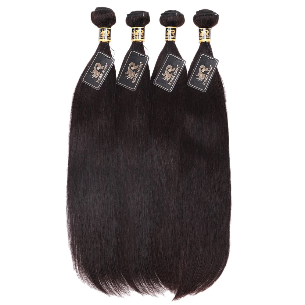 10A Grade Brazilian 4 Bundles Straight Human Virgin Hair With 13x4 Lace Frontal Pre Plucked - Rose Hair