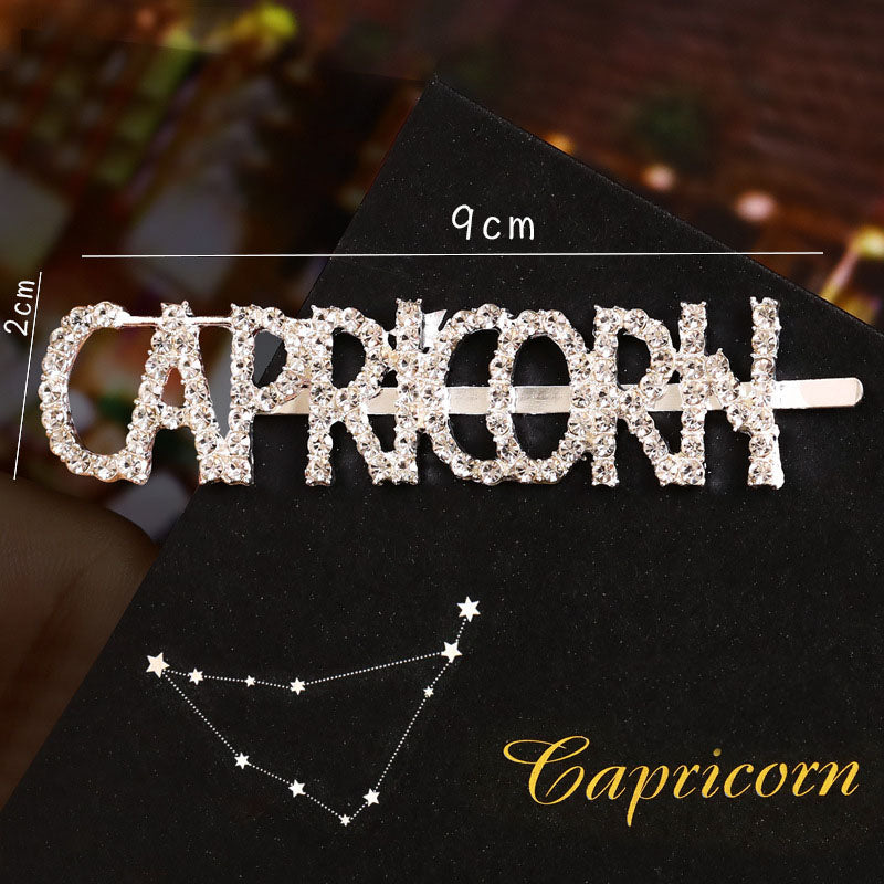 Twelve Constellations Fashion Rhinestone Letter Bobby Pin, Word Crystal Hair pin, Metal Hair Clips, Sparkly Hair Accessories for Women - Rose Hair