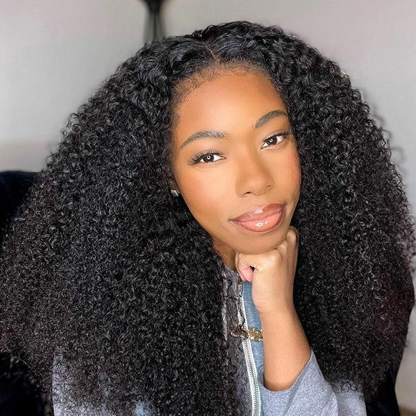 New Transparent 13x4 Lace Front Wig Kinky Curly Wigs With Natural 4C Edges Curly Baby Hair