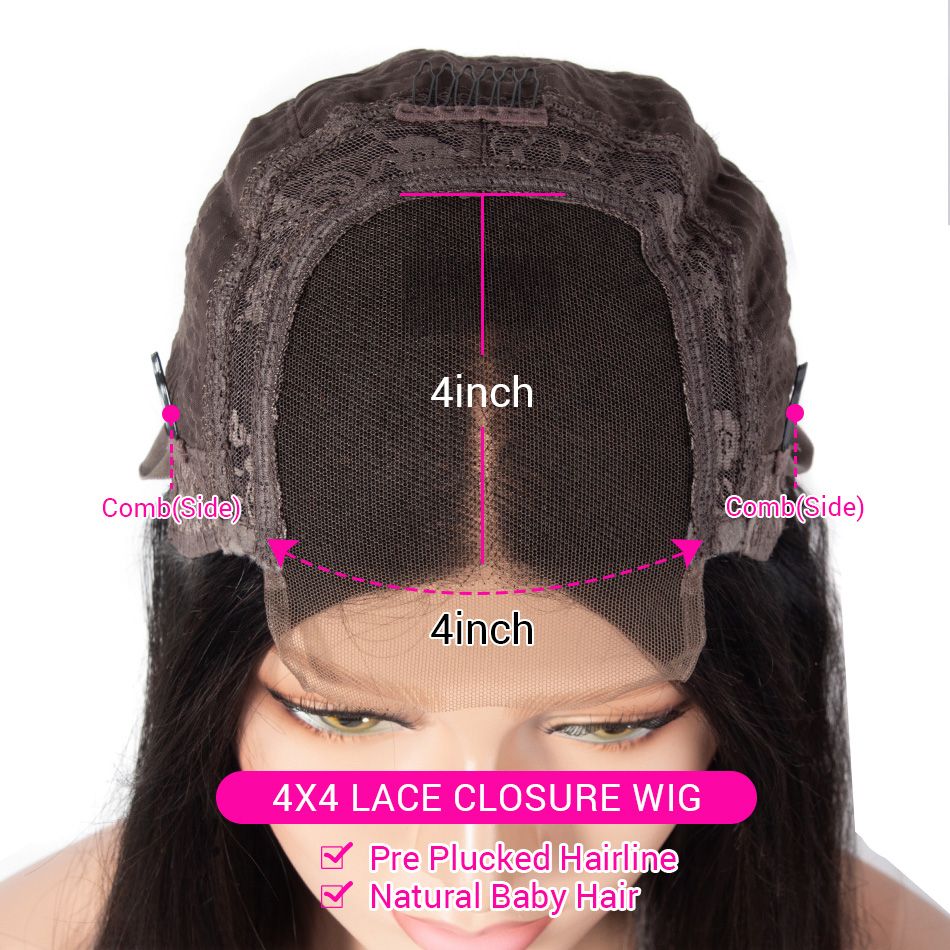 Rose Hair 4*4 Lace Closure Wig Body Wave Virgin Human Natural Hair