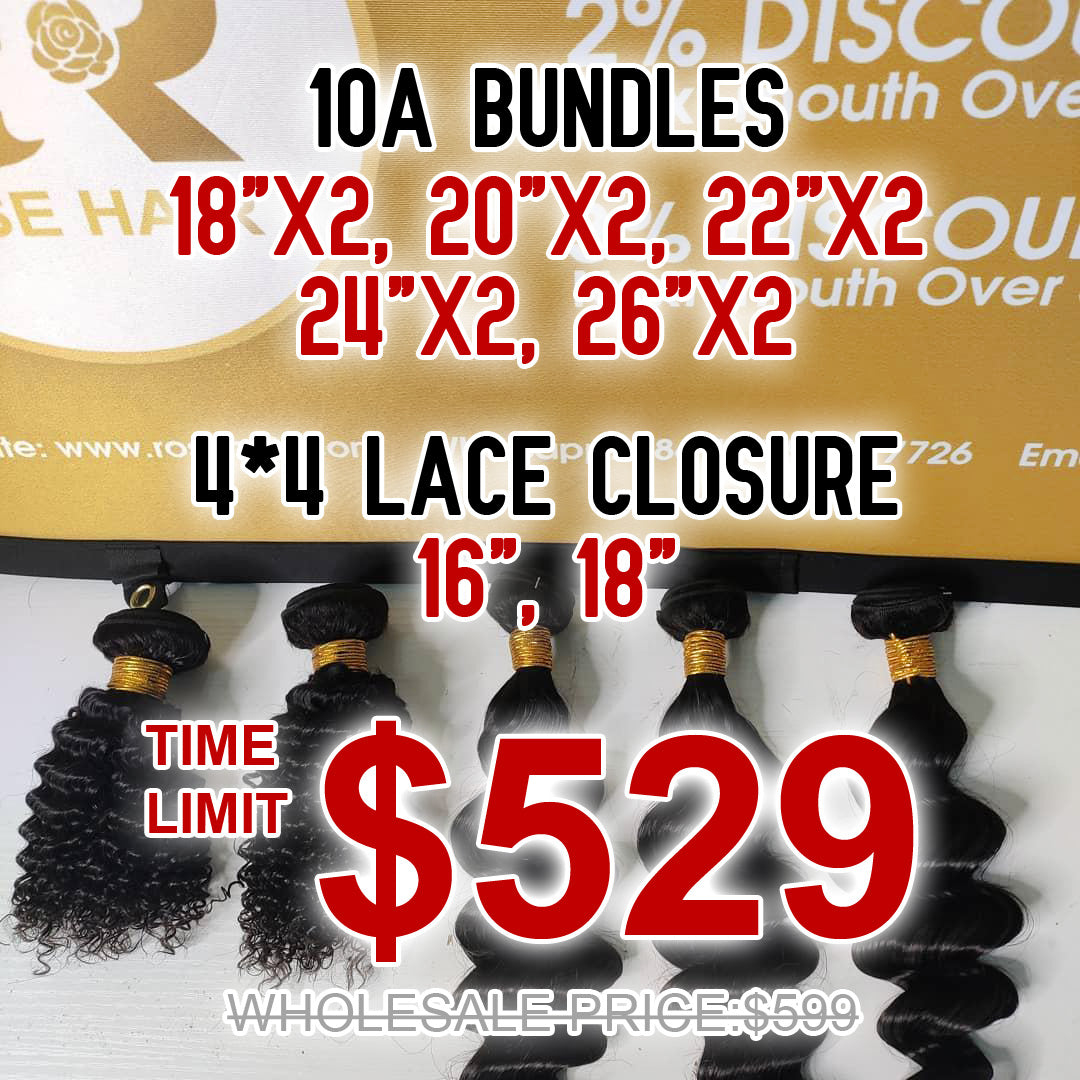 10A Grade Bundles with 4*4 Lace Closure Package Deal - Rose Hair