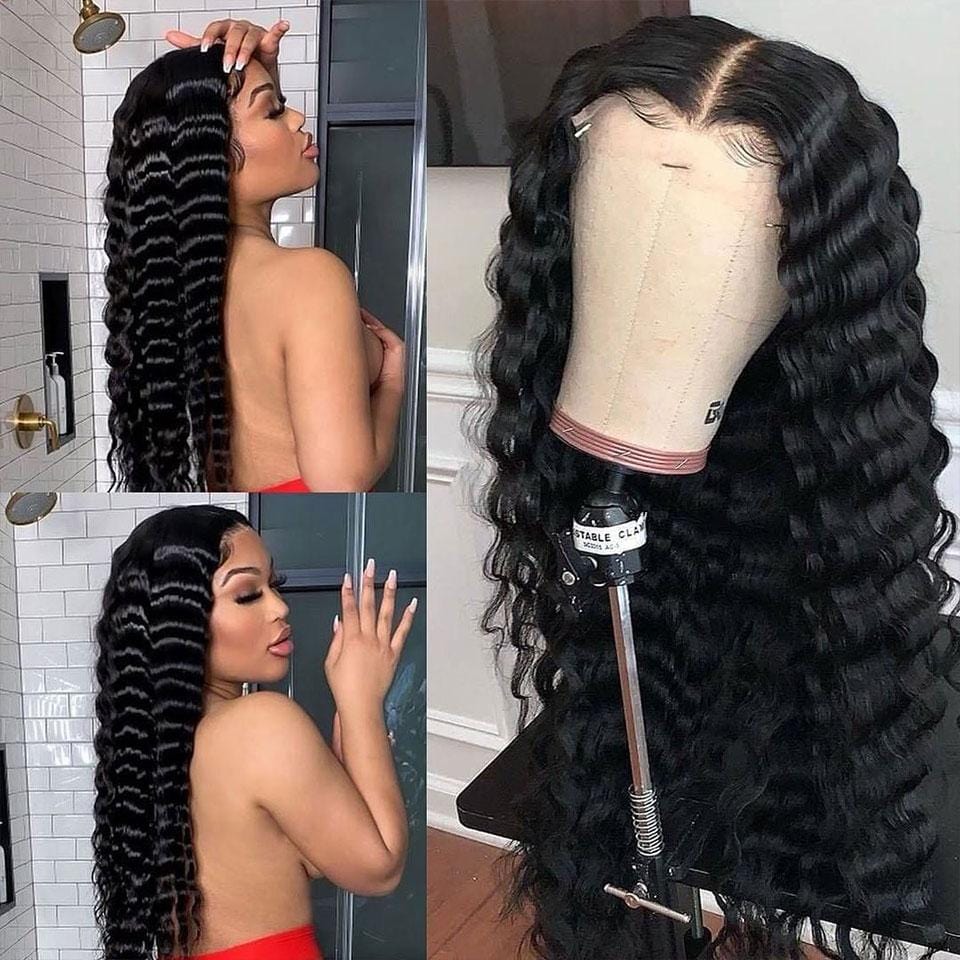 Rose Hair Brazilian Deep Wave Wig 4*4 Lace Closure Human Hair Wig