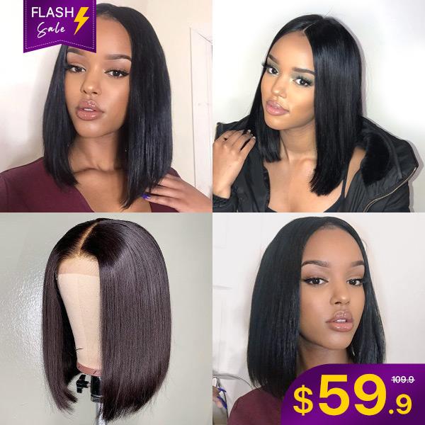 Flash Sale Bob Wig Human Hair Glueless T Part Lace Wig 150% Density