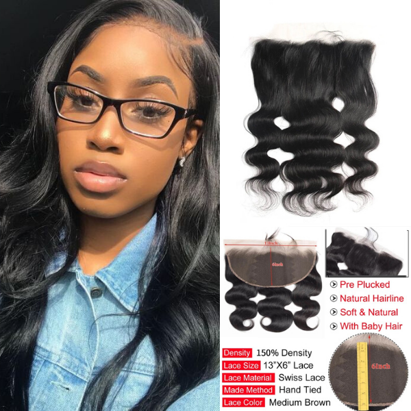 Rose Hair 1PCS Pre Plucked 13*6 Lace Frontal Brazilian Human Virgin Hair Body Wave - Rose Hair