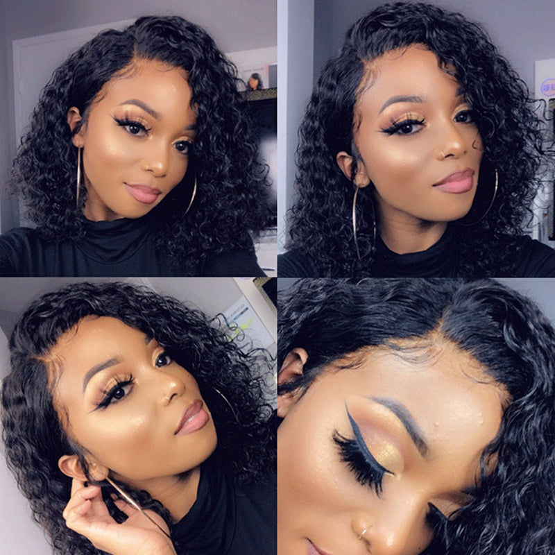 Curly Bob Wig Light Brown Lace Wigs 100% Human Remy Hair 13x4 Lace Frontal Wig - Rose Hair