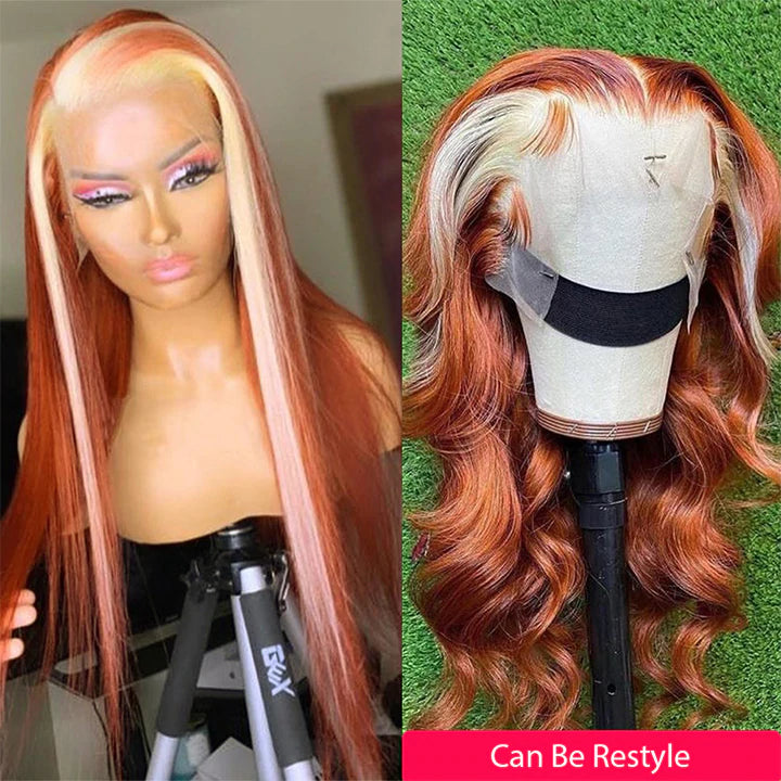 Ginger Blonde Straight Lace Front Wig Colored Human Hair Wigs Orange Brazilian Lace Closure Wig