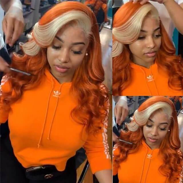 Ginger Blonde Ombre Wigs Transparent 13x4 Lace Front Wig Body Wave Lace Front Wig