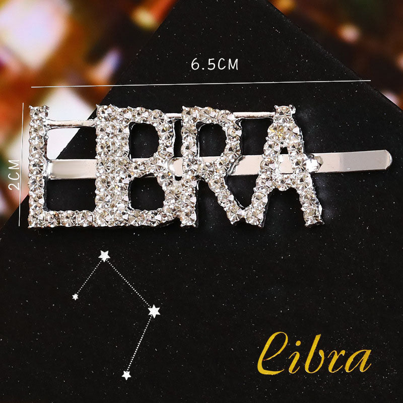 Twelve Constellations Fashion Rhinestone Letter Bobby Pin, Word Crystal Hair pin, Metal Hair Clips, Sparkly Hair Accessories for Women - Rose Hair
