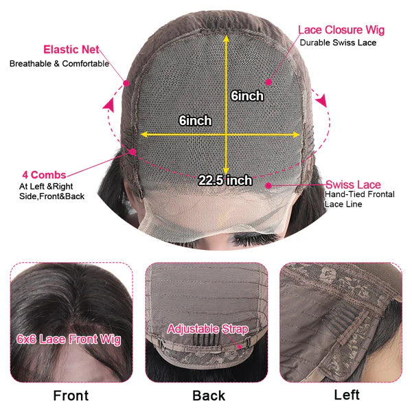 Rose Hair 6x6 HD Transparent Lace Closure Kinky Curly Human Hair Wig with PrePlucked