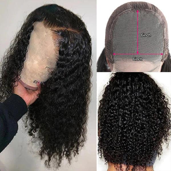 Rose Hair 6x6 HD Transparent Lace Closure Kinky Curly Human Hair Wig with PrePlucked