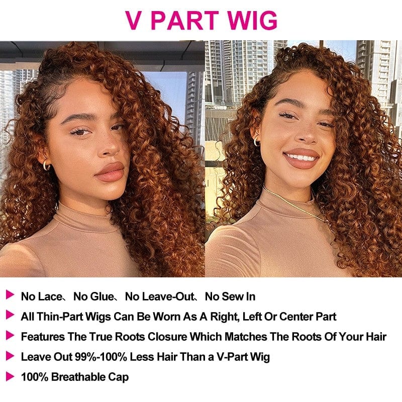 Rosehair Highlight Balayage Colored Curly Vpart Wigs Meets Real Scalp Beginner Friendly Wigs