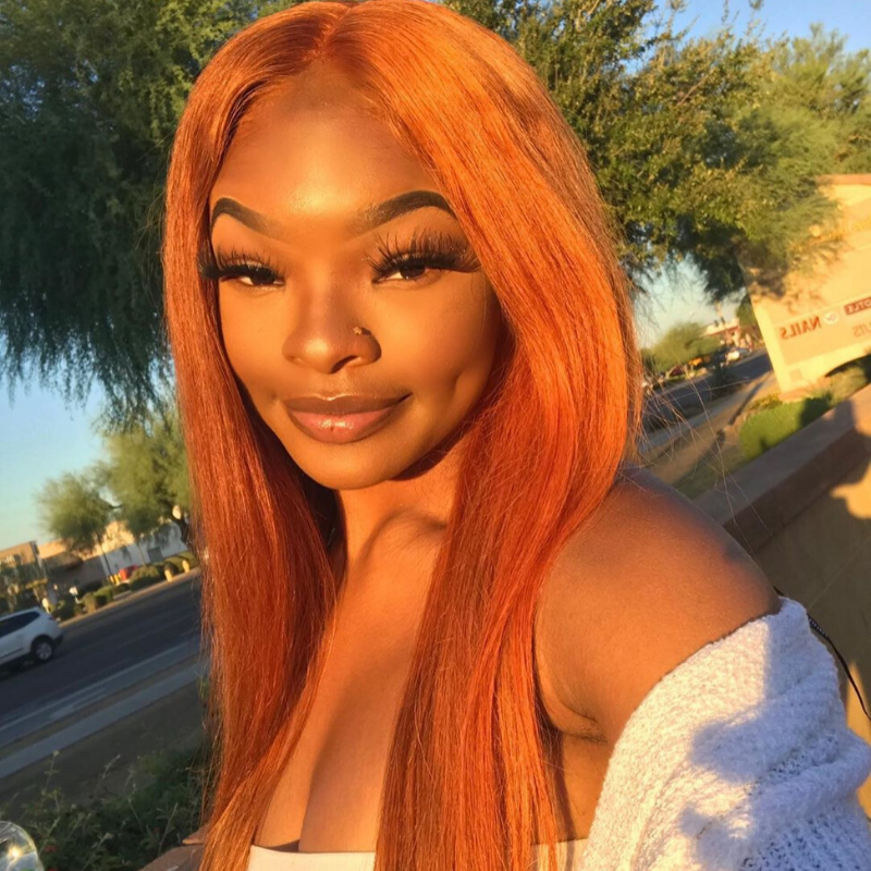Rose Hair Human Brazilian Virgin Orange Color Hair Lace Frontal Wig 2020 New Fashion Hairstyle - Rose Hair