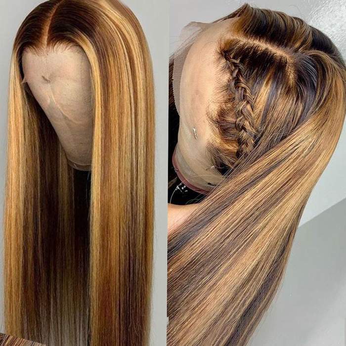 Rose Hair Beyonce Style Honey Piano Highlights Straight 13*4 Lace Frontal Wig - Rose Hair