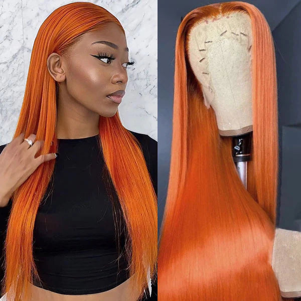 Ginger Orange Colored 13x4 HD Lace Front Wig Human Hair Wigs With Baby Hair