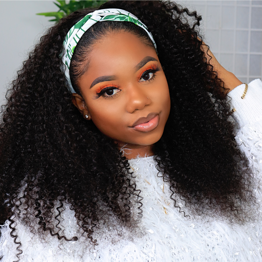 RoseHair Super Fashion Headband Wig Kinky Curly Human Virgin Hair Wig With Free Scarf Natural Color Wig - Rose Hair