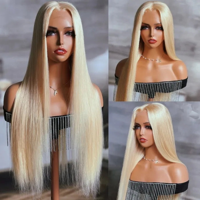 Rose Hair Glueless 613 Blonde 13x4 HD Lace Frontal Straight Wig With Natural Hairline