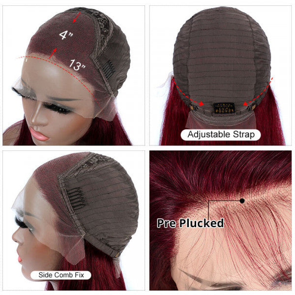 Rose Hair Vibrant Burgundy Lustrous Silky Straight 13*4 Lace Frontal Wig