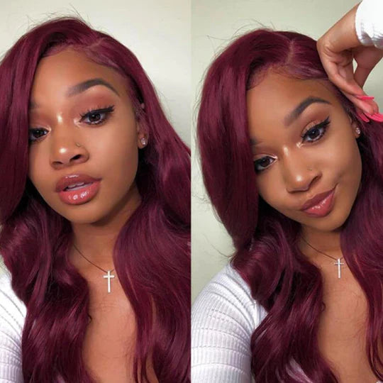 99J Colored Wigs 5x5 Lace Closure Wig Straight Body Wave Human Hair For Women