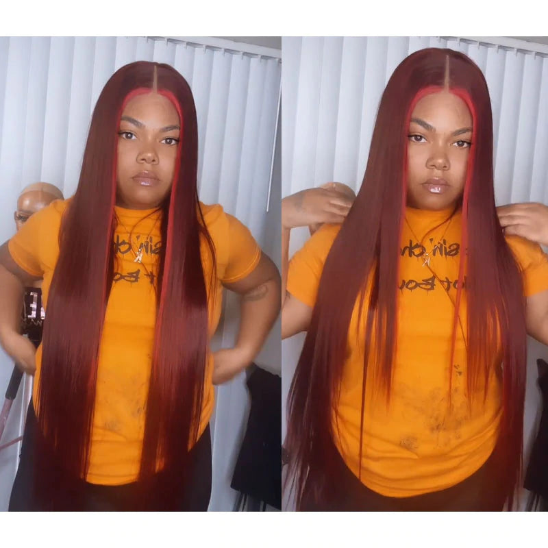 Highlight Ombre Straight Hair 99j Human Hair Wig Lace Font Wig Pre Plucked Natural Hairline