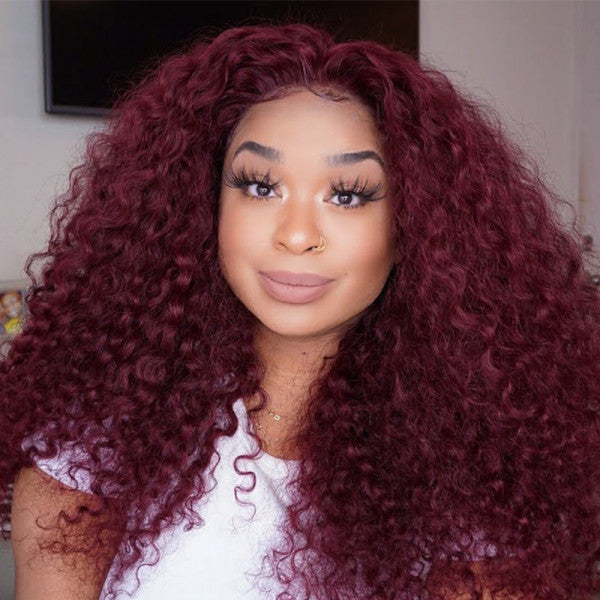 RoseHair 13*4 Lace Frontal Deep Wave Wig Burgundy Red Color Human Virgin Hair