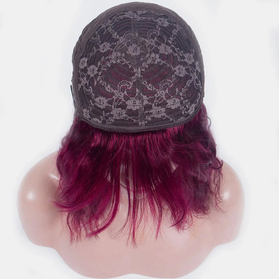 Rose Hair 99J Colored Wigs Loose Deep Wave Machine Made Bob Wig With Bangs