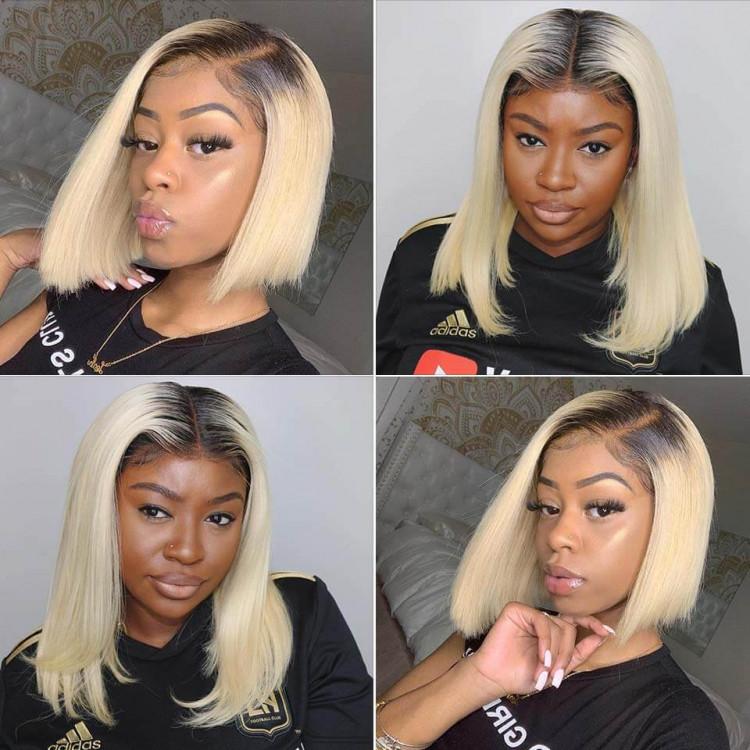 Rose Hair Pre-plucked Real Brazilian Human Virgin Hair 13*4 Transparent Lace Frontal T1b/613 Bob Wig - Rose Hair