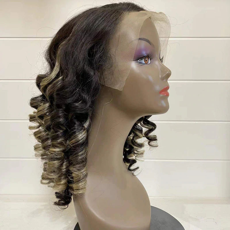 Bouncy Curls Human Hair Wig 13x4 HD Lace Frontal Pre Plucked Hairline Natural Looking Wig For Black Women Rose Hair
