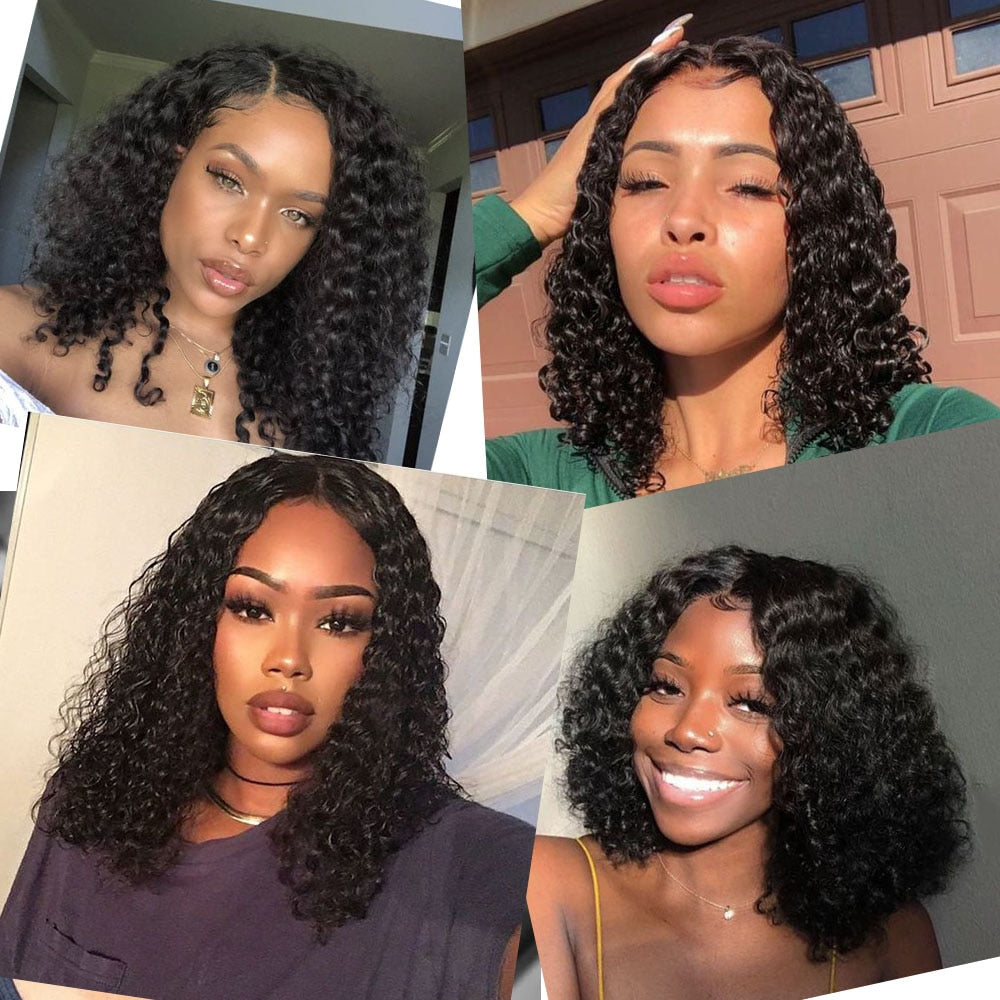 Curly Bob Wig Transparent Lace Wigs 100% Human Remy Hair 13x4 Lace Frontal Wig - Rose Hair